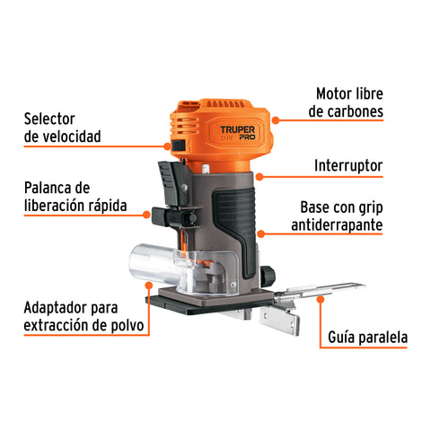 Router (Rebajadora) 1/4', sin accesorios, TRUPER PRO | ROUI-20AS | 103262