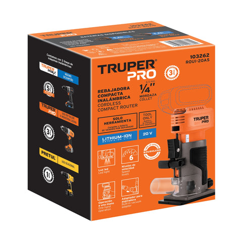Router (Rebajadora) 1/4', sin accesorios, TRUPER PRO | ROUI-20AS | 103262