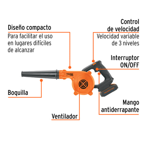 Sopladora para taller, 20V, 1 batería 2Ah, TRUPER PRO | SOPI-20A | 103265
