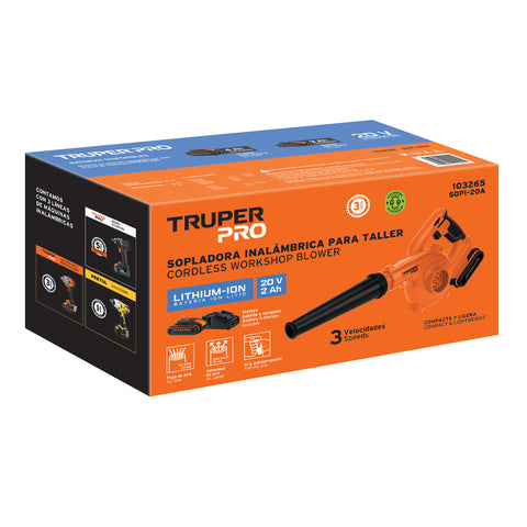 Sopladora para taller, 20V, 1 batería 2Ah, TRUPER PRO | SOPI-20A | 103265