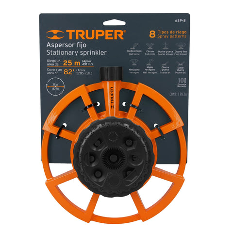 Aspersor base metálica, con 8 funciones, TRUPER | ASP-8 | 10328