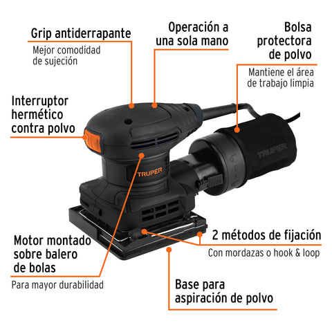 Lijadora orbital 1/4 hoja, 300W, TRUPER INDUSTRIAL | LIOR-1/4N2 | 103325