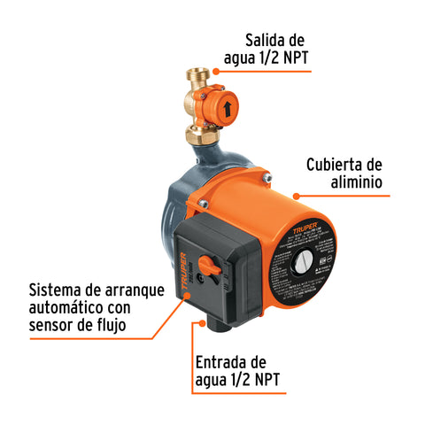 Bomba presurizadora 1/6 HP, con sensor regulable, TRUPER | PRE-1/6R | 103355