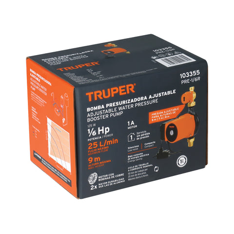 Bomba presurizadora 1/6 HP, con sensor regulable, TRUPER | PRE-1/6R | 103355