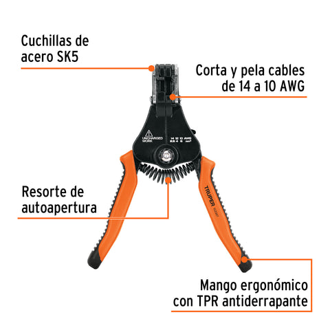 Pinza 6.5' pela cables automática, 14 a 10 AWG, TRUPER | PE-CA-65 | 103357