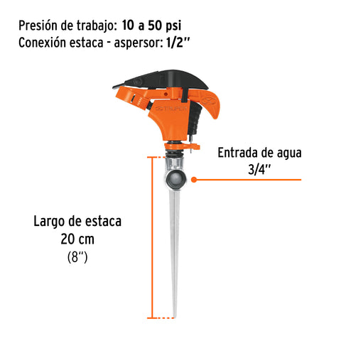 Aspersor plástico 11', una vía, estaca metálica, TRUPER | ASP-P11 | 10336