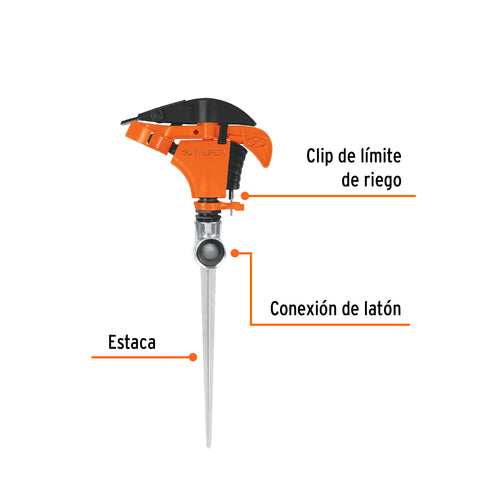 Aspersor plástico 11', una vía, estaca metálica, TRUPER | ASP-P11 | 10336