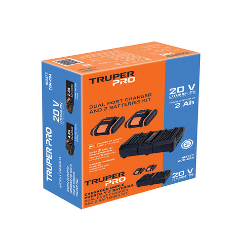Combo cargador dual con 2 baterías de 2Ah, 20V, TRUPER PRO | COM-CBA | 103377