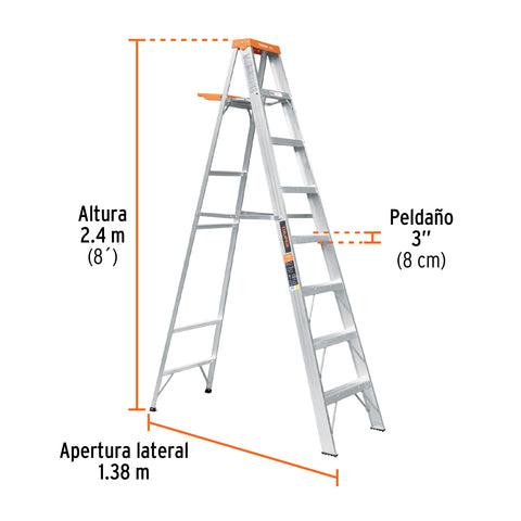 Escalera de tijera tipo II 7 peldaños y bandeja, Truper | EST-27 | 10337