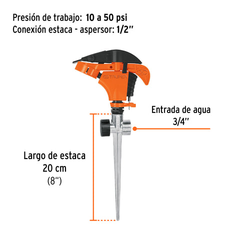 Aspersor plástico 11', dos vías, estaca metalica, TRUPER | ASP-P11X | 10339