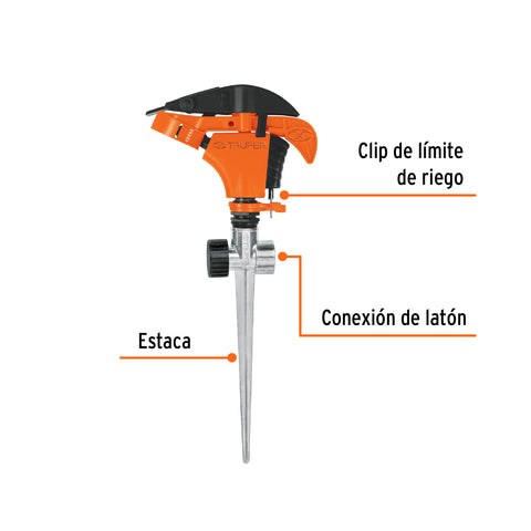 Aspersor plástico 11', dos vías, estaca metalica, TRUPER | ASP-P11X | 10339