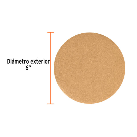 Paquete c/5 discos de lija 6' grano 100, ciegos | DIRO-0610 | 103410