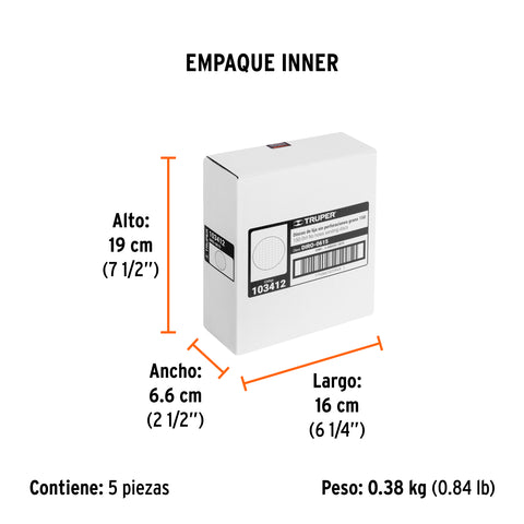Paquete c/5 discos de lija 6' grano 150, ciegos | DIRO-0615 | 103412