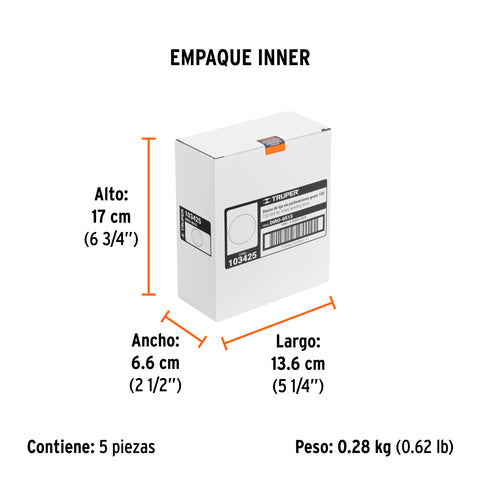 Paquete con 5 discos de lija 5' grano 150, ciegos, TRUPER | DIRO-0515 | 103425