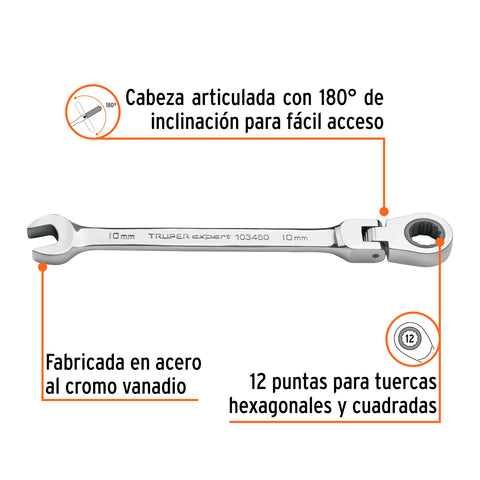 Llave combinada con matraca 10 mm flexible, Expert | LL-2010MXF | 103460