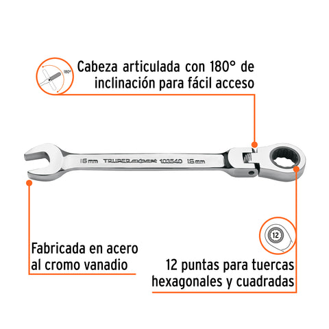 Llave combinada con matraca 16 mm flexible, Expert | LL-2016MXF | 103540