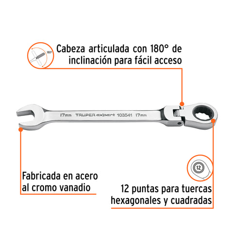Llave combinada con matraca 17 mm flexible, Expert | LL-2017MXF | 103541
