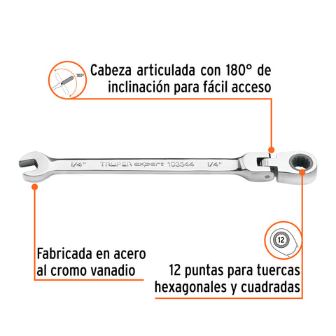 Llave combinada con matraca 1/4' flexible, Expert | LL-2008XF | 103544