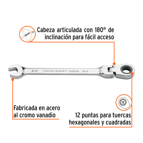 Llave combinada con matraca 3/8' flexible, Expert | LL-2012XF | 103546
