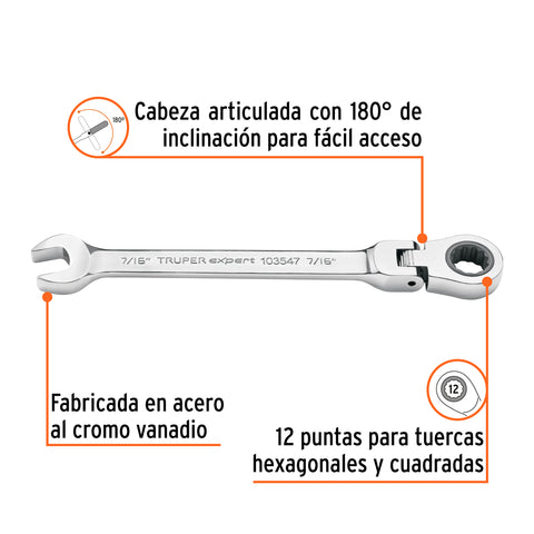 Llave combinada con matraca 7/16' flexible, Expert | LL-2014XF | 103547