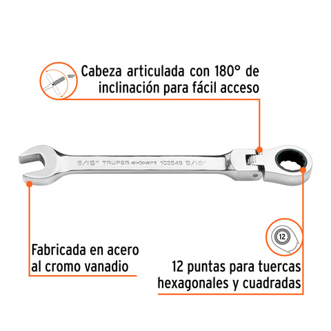 Llave combinada con matraca 9/16' flexible, Expert | LL-2018XF | 103549