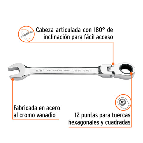 Llave combinada con matraca 5/8' flexible, Expert | LL-2020XF | 103550