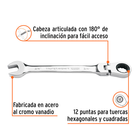 Llave combinada con matraca 3/4' flexible, Expert | LL-2024XF | 103551