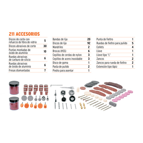 Herramienta rotativa 135W con 211 accesorios, TRUPER PRO | MOTO-A3K | 103581