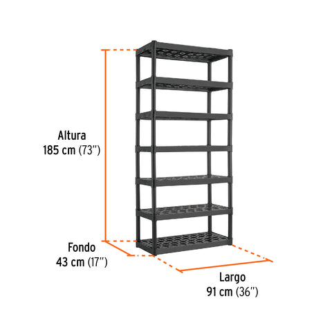 Estante plástico uso rudo 7 rep/cap. 70 Kg, 185x43x91,TRUPER | EST-7 | 103600