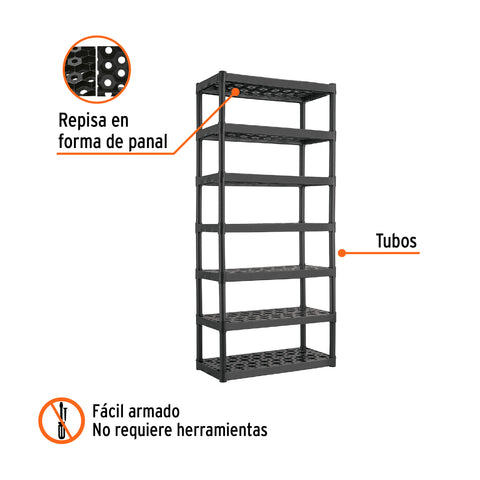 Estante plástico uso rudo 7 rep/cap. 70 Kg, 185x43x91,TRUPER | EST-7 | 103600