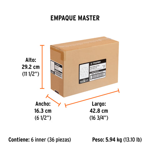 Respaldo de 5' hook and loop para PULA-5A, TRUPER | PAD-PULA-5A | 103611