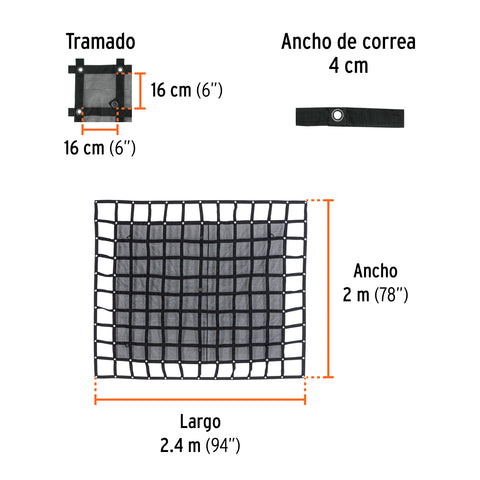 Red de carga 2.44 m x 2.05 m para camioneta, 3.5 Ton,Truper | RED-C24 | 103630