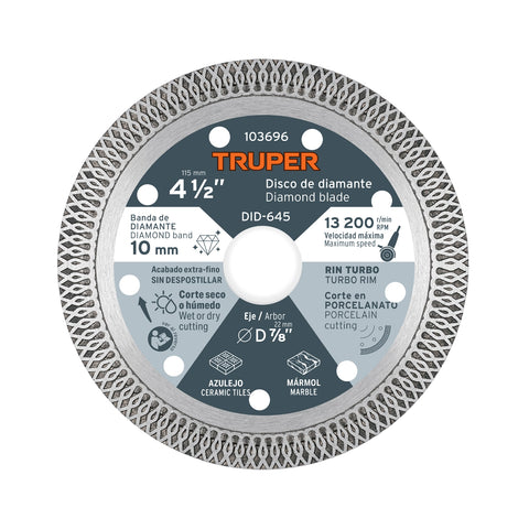 Disco de diamante 4 1/2', corte porcelanato, TRUPER | DID-645 | 103696