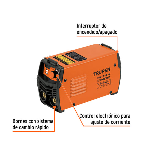 Mini soldadora inversora, 130A, bi-voltaje 127/220V, TRUPER | SOIN-120MBT | 103704