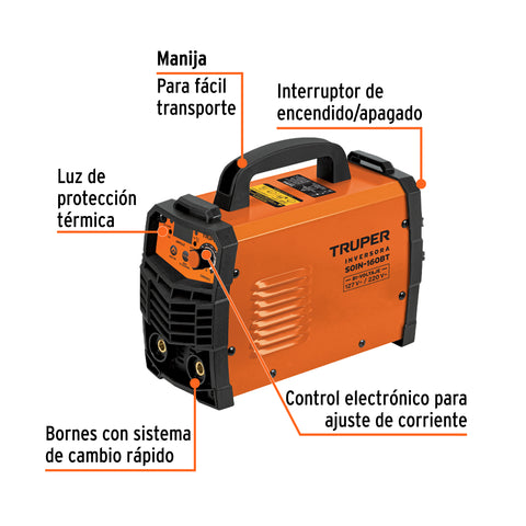 Soldadora inversora 160A, bi-voltaje 127/220V, TRUPER | SOIN-160BT | 103707