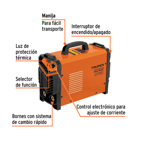 Soldadora inversora 200A, bi-voltaje 127/220V, TRUPER | SOIN-200BT | 103708