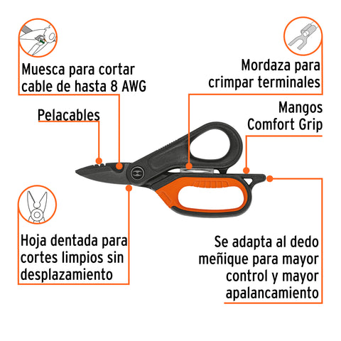 Tijera para electricista, 6', acero inox, oxido negro, EXPER | TIEL-6X | 103717