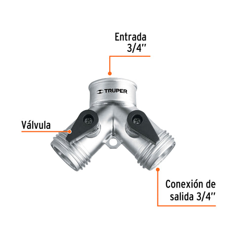 Conector 'Y' 3/4' metálico para manguera, Truper | AD-2 | 10372