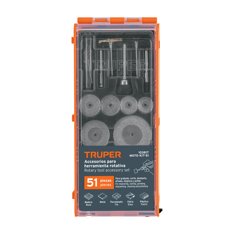 Kit de accesorios para herramienta rotativa, 51 pzs, TRUPER | MOTO-KIT-51 | 103817
