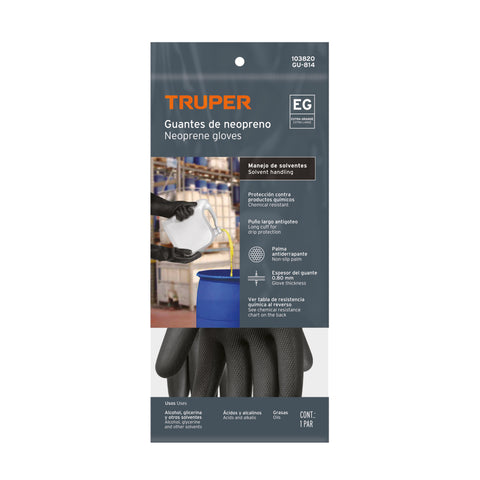 Guantes de neopreno p/manejo de químicos, XG, Truper | GU-814 | 103820