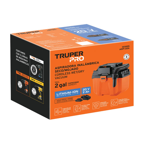 Aspiradora, 20V, 1 batería 2Ah, TRUPER PRO | ASPI-20A | 103955
