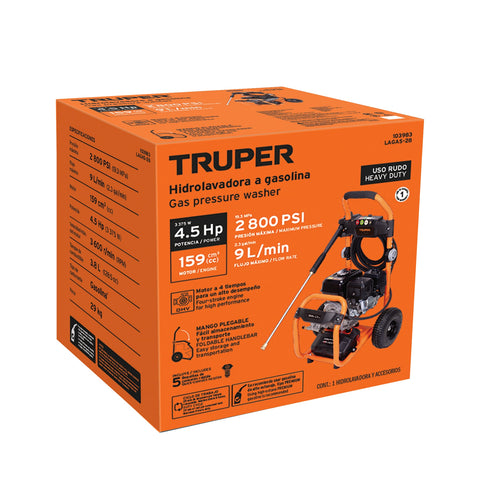 Hidrolavadora con motor a gasolina, 2,800 PSI, TRUPER | LAGAS-28 | 103983