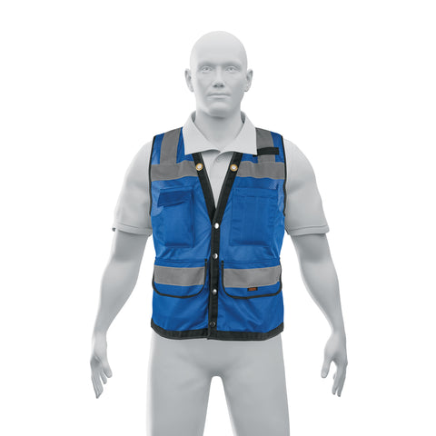 Chaleco seguridad reforzado azul con bolsas, M, EXPERT | CHS-800A-M | 103986
