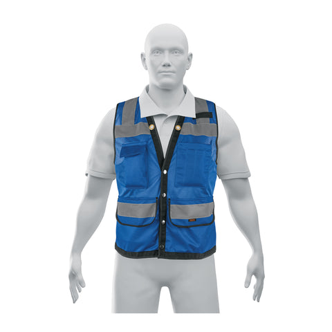 Chaleco seguridad reforzado azul con bolsas, EG, EXPERT | CHS-800A-XL | 103988