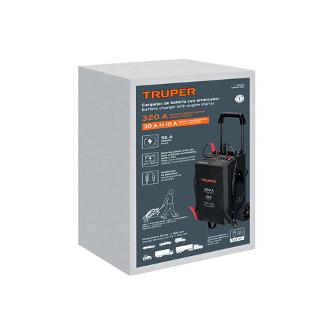 Cargador de baterías 320 A con arrancador, 12V y 24V, TRUPER | CARBA-320 | 104021