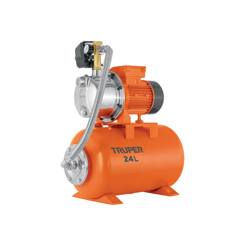 Equipo hidroneumático 24L, jet inoxidable 3/4 HP, TRUPER | HIDR-3/4X24 | 104046