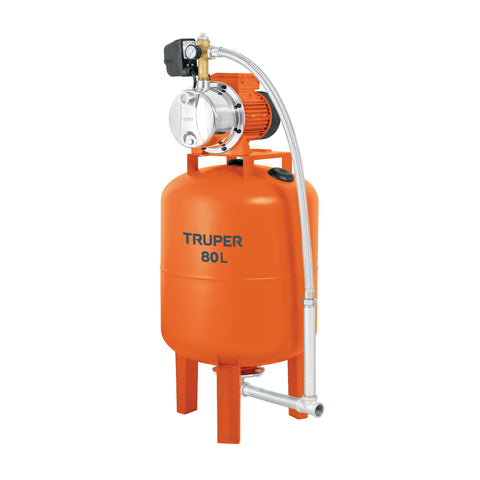 Equipo hidroneumático 80L, jet inoxidable 1 HP, TRUPER | HIDR-1X80 | 104049