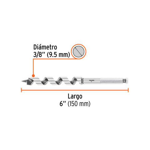 Broca auger tipo berbiquí 1/2' X 6', TRUPER | BAB-1/2X6 | 104060