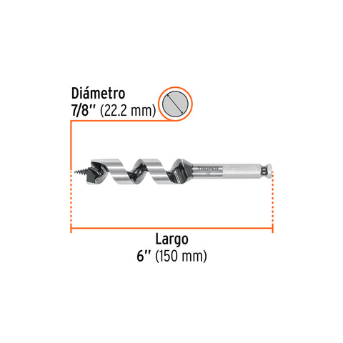Broca auger tipo berbiquí 7/8' X 6', TRUPER | BAB-7/8X6 | 104063