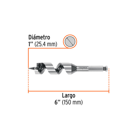 Broca auger tipo berbiquí 1' X 6', TRUPER | BAB-1X6 | 104064